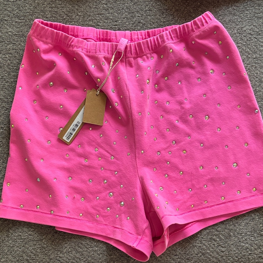 SKIMS Pink Athletic Shorts with Stud Accents